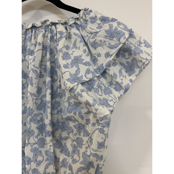 Philosophy Peasant Top Women’s Large  Flutter Sleeves Blue White Toile Floral - Picture 7 of 10
